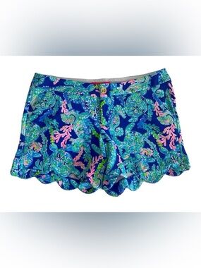 Lilly Pulitzer buttercup stretch knit shorts corsica blue turtle villa nwt 12